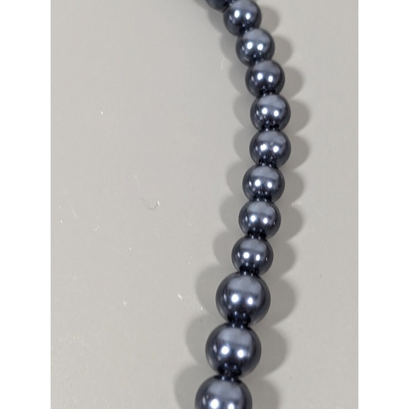 Elegant Gray Faux Pearl Rhinestone Graduated Bead Necklace Retro 20 in - Picture 5 of 9